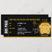 Gold Party Bus Pass Ticket VIP Meilenstein Geburts Einladung (Vorne/Hinten)