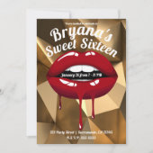 Gold Party Luxuriöse Red Dripping Lips Sweet 16 Einladung (Vorderseite)