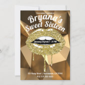 Gold Party Luxuriöser Glitzer Tropfen Lippen Sweet Einladung (Vorderseite)