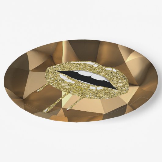 Gold Party Luxury Glam Glitzer Tropfen Tropfen Lip Pappteller (Schrägansicht)