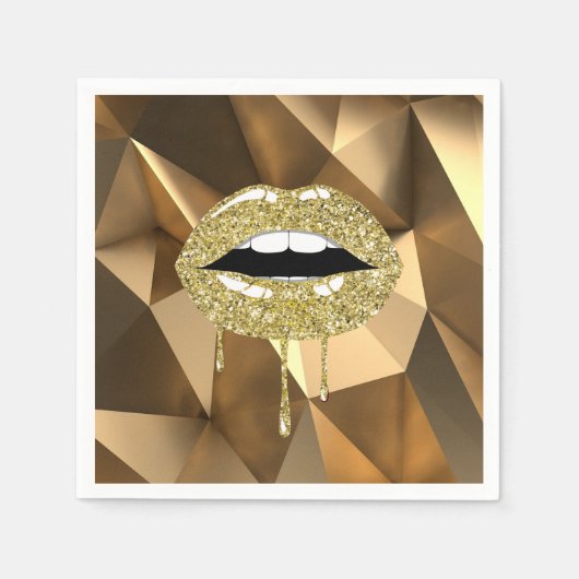 Gold Party Luxury Glam Glitzer Tropfen Tropfen Lip Serviette (Vorderseite)