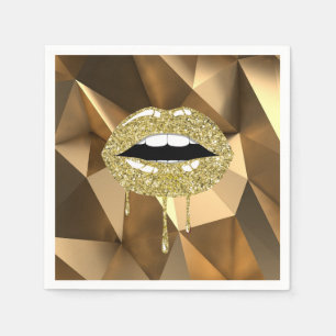 Gold Party Luxus Glam Glitter Tropf tropfende Lipp Serviette