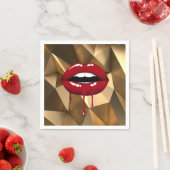 Gold Party Luxus Glam Roter Tropfen Tropfen Lippen Serviette (Beispiel)