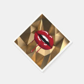 Gold Party Luxus Glam Roter Tropfen Tropfen Lippen Serviette (Ecke)