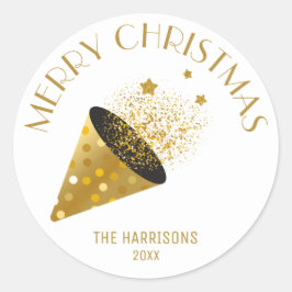 Gold Party Popper Hat Name Weihnachten Runder Aufkleber