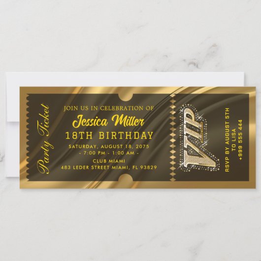 GOLD Party Ticket Einladung (Vorderseite)