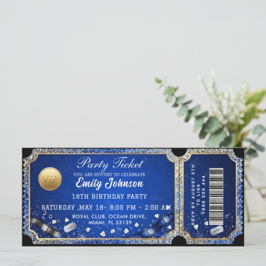 Gold Party Ticket Invitation (Stehend Vorderseite)