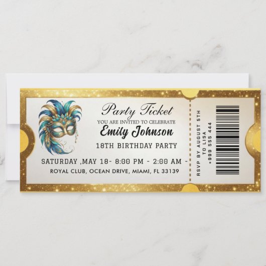 Gold Party Ticket Invitation 2026 Einladung (Vorderseite)