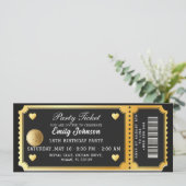 Gold Party Ticket Invitation Einladung (Stehend Vorderseite)