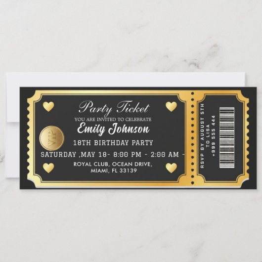 Gold Party Ticket Invitation Einladung (Vorderseite)