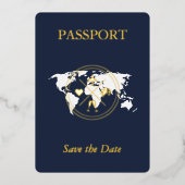 Gold Passport Navy Destination Foto Save the Date Folieneinladung (Vorderseite)