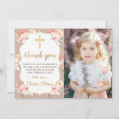 Gold Pastel Coral Floral Kommune Danke Karte (Vorderseite)