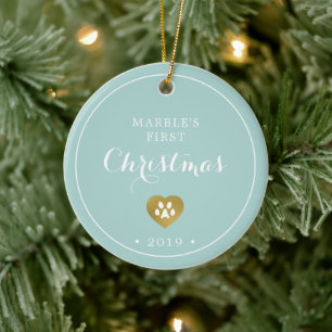 Gold Pawprints Cats erstes Weihnachtsfest-Foto Keramik Ornament