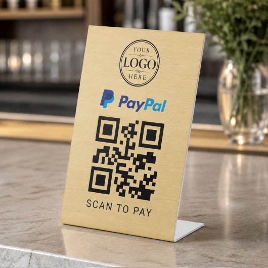 Gold PayPal Scan to Pay Tischdisplay Sockelschild