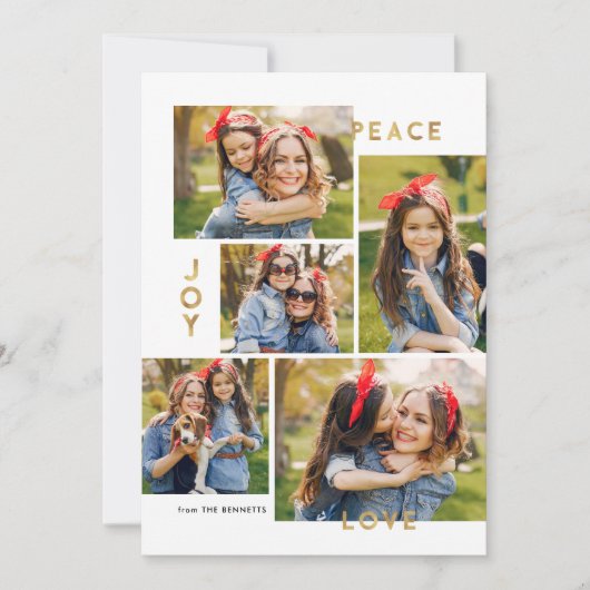 Gold Peace Joy Liebe 5 Foto Collage Weihnachten (Vorderseite)