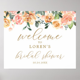 Gold Peach Floral Brautparty Begrüßungspaket Poster