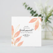 Gold & Peach Floral Werden Sie meine Bridesmaid Einladung (Stehend Vorderseite)