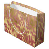 Gold Peach Red Zebra Stripes Große Geschenktüte (Rückseite Schrägansicht)