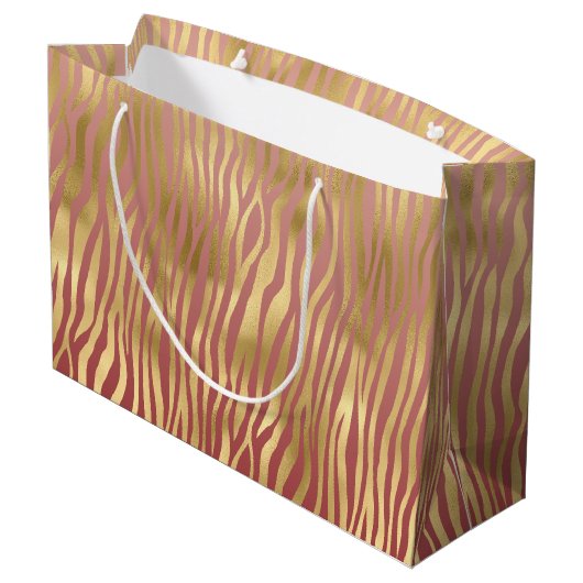 Gold Peach Red Zebra Stripes Große Geschenktüte (Rückseite Schrägansicht)