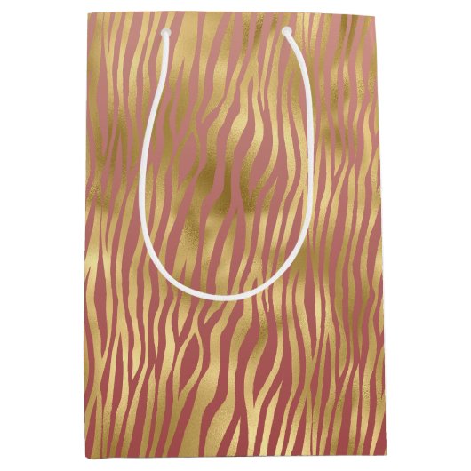 Gold Peach Red Zebra Stripes Mittlere Geschenktüte (Vorderseite)