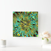 Gold Peacock Brago-Mitchell Fine Fractal Art Quadratische Wanduhr (Zuhause)