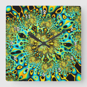 Gold Peacock Brago-Mitchell Fine Fractal Art Quadratische Wanduhr
