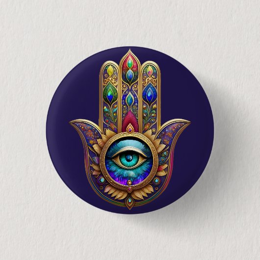 Gold Peacock Colors Hamsa Green Sapphire Third Eye Button (Vorderseite)