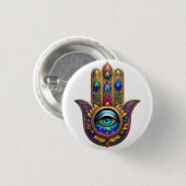 Gold Peacock Colors Hamsa Green Sapphire Third Eye Button (Vorne & Hinten)