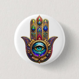 Gold Peacock Colors Hamsa Green Sapphire Third Eye Button