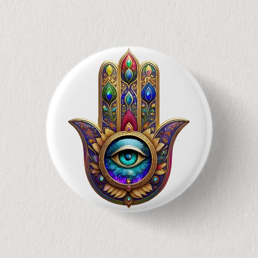 Gold Peacock Colors Hamsa Green Sapphire Third Eye Button (Vorderseite)
