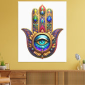 Gold Peacock Colors Hamsa Green Sapphire Third Eye Leinwanddruck (Insitu (Wohnzimmer))