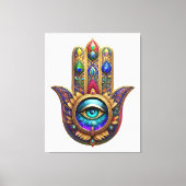 Gold Peacock Colors Hamsa Green Sapphire Third Eye Leinwanddruck (Vorderseite)