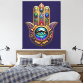 Gold Peacock Colors Hamsa Green Sapphire Third Eye Leinwanddruck (Insitu (Schlafzimmer))