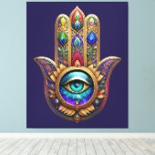 Gold Peacock Colors Hamsa Green Sapphire Third Eye Leinwanddruck (Insitu (Holzboden))