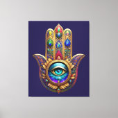 Gold Peacock Colors Hamsa Green Sapphire Third Eye Leinwanddruck (Vorderseite)