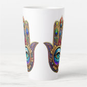 Gold Peacock Colors Hamsa Green Sapphire Third Eye Milchtasse (Vorderseite)