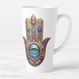 Gold Peacock Colors Hamsa Green Sapphire Third Eye Milchtasse