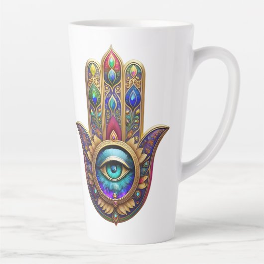 Gold Peacock Colors Hamsa Green Sapphire Third Eye Milchtasse (Rechts)