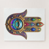 Gold Peacock Colors Hamsa Green Sapphire Third Eye Puzzle (Horizontal)