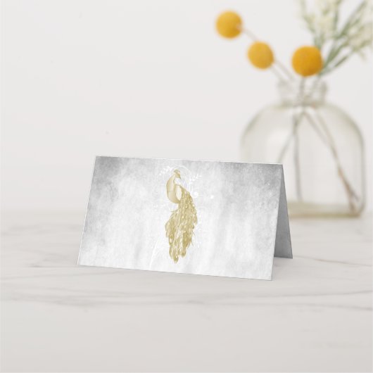 Gold Peacock Empfang Platzkarte (Rückseite)