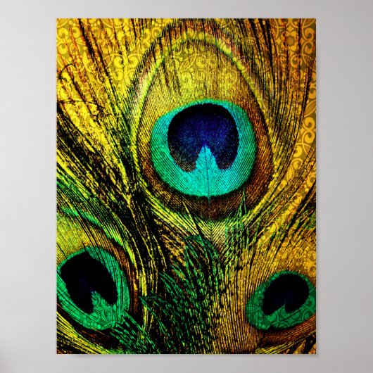 Gold Peacock Feather Pattern Poster (Vorne)