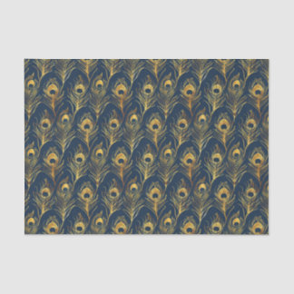 Gold Peacock Feathers on Blue Gemustert Decoupage Seidenpapier