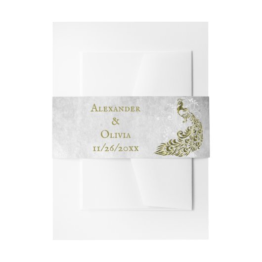 Gold Peacock Leaf Vine Invite Belly Band (Vorderseite Beispiel)