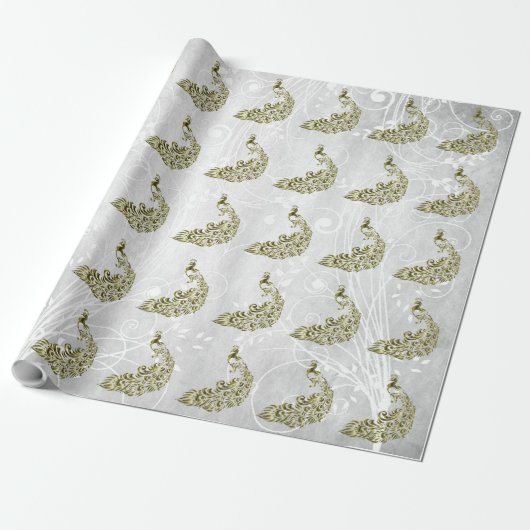 Gold Peacock Leaf Wrapping Paper Geschenkpapier (Ungerollt)