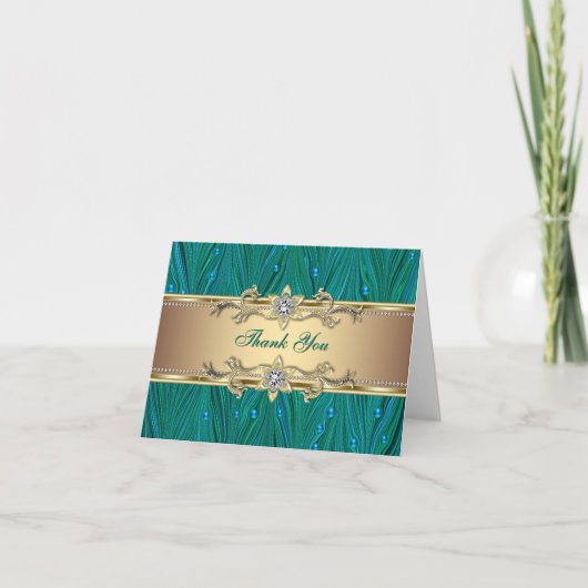 Gold Peacock Pearls Jade Aquamarin Blule Dankeschö Dankeskarte (Vorderseite)