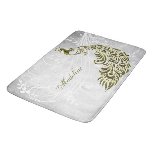Gold Peacock Personalisiert Bath Mat Badematte (Schrägansicht)