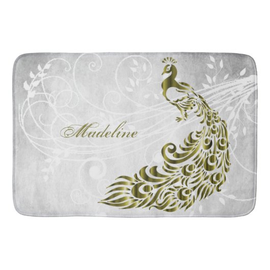 Gold Peacock Personalisiert Bath Mat Badematte (Vorderseite)