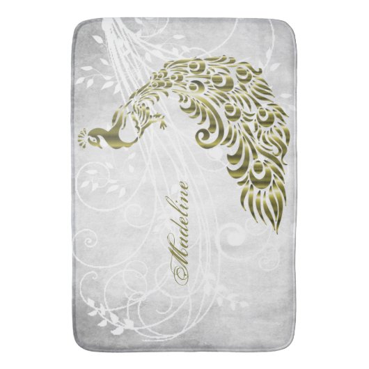 Gold Peacock Personalisiert Bath Mat Badematte (Vorderseite Vertikal)