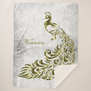 Gold Peacock Personalisiert Sherpa Blanket Sherpadecke