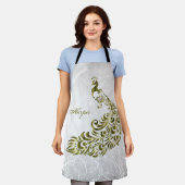 Gold Peacock Personalisierte All-over-Print-Schürz Schürze (Getragen)